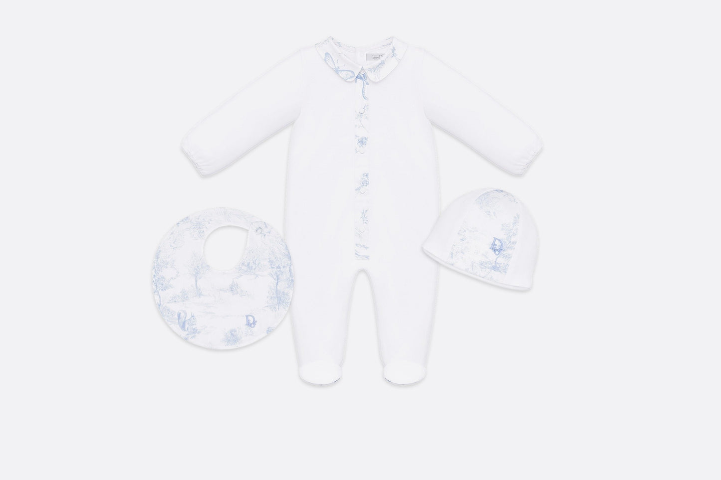 Newborn Gift Set • Pale Blue Cotton Satin with Toile de Jouy Print