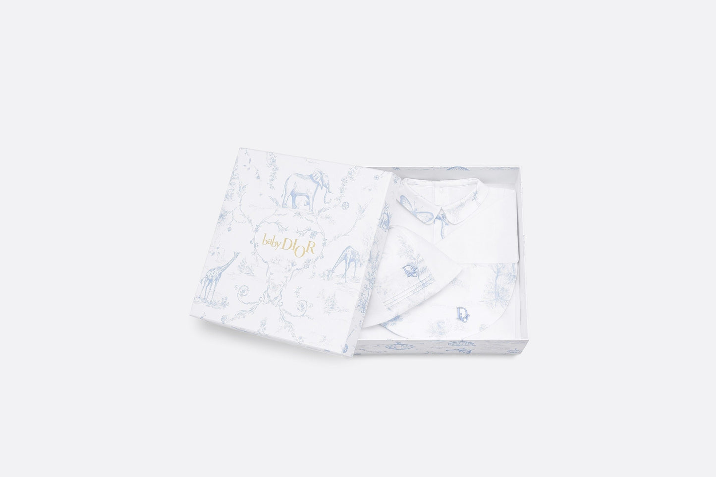 Newborn Gift Set • Pale Blue Cotton Satin with Toile de Jouy Print