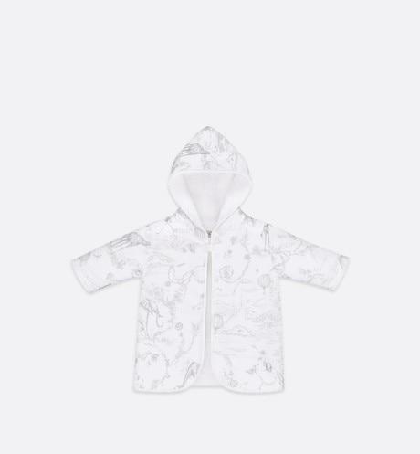 Bathrobe • Gray Satin and White Cotton Terry with Toile de Jouy Print