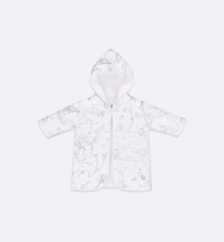 Bathrobe • Gray Satin and White Cotton Terry with Toile de Jouy Print