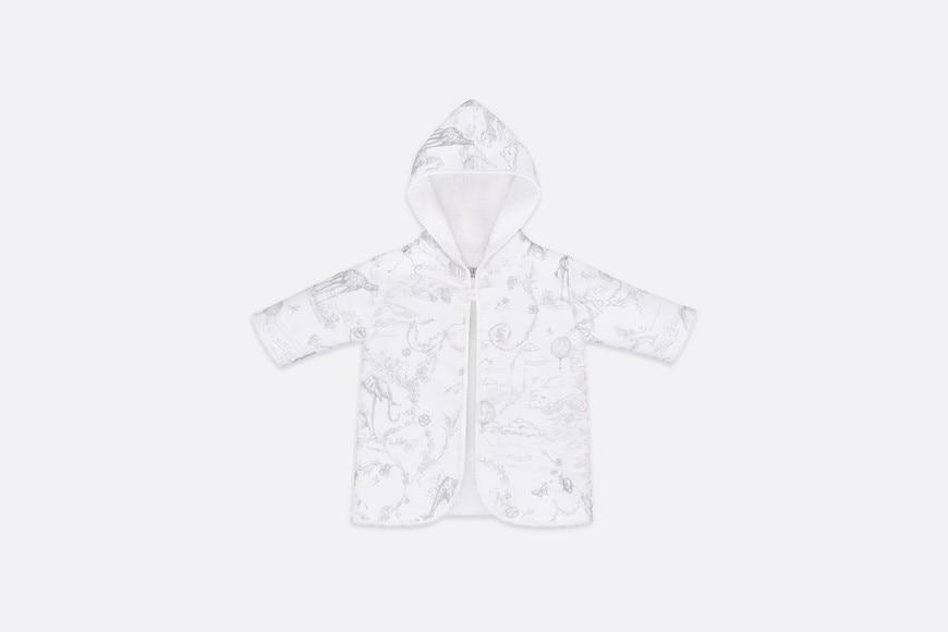 Bathrobe • Gray Satin and White Cotton Terry with Toile de Jouy Print