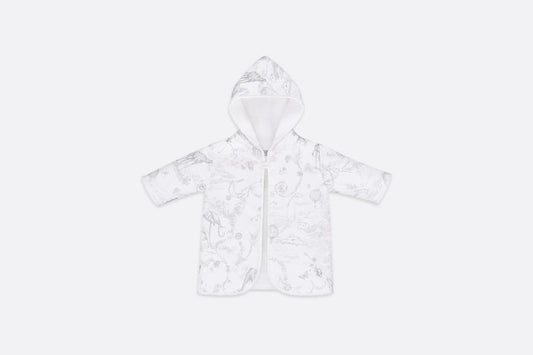 Bathrobe • Gray Satin and White Cotton Terry with Toile de Jouy Print