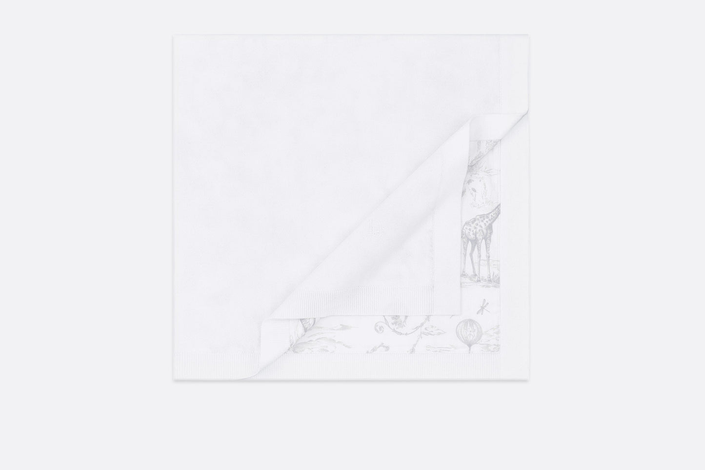 Blanket • White Cotton Knit Blanket with Gray Toile de Jouy Print