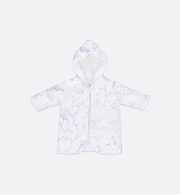 Bathrobe • Pale Blue Satin and White Cotton Terry with Toile de Jouy Print