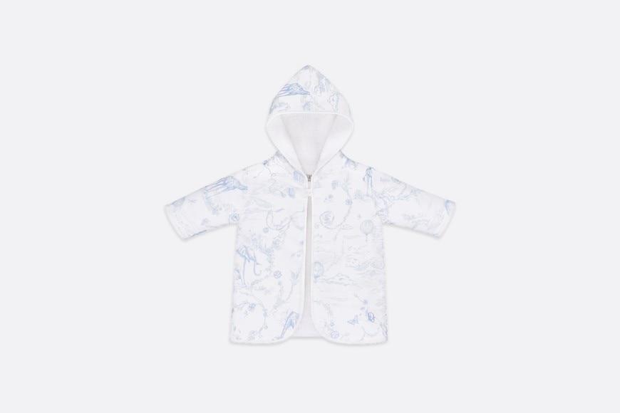 Bathrobe • Pale Blue Satin and White Cotton Terry with Toile de Jouy Print