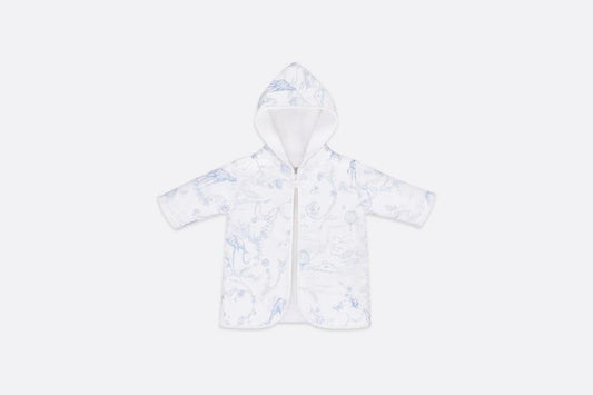 Bathrobe • Pale Blue Satin and White Cotton Terry with Toile de Jouy Print