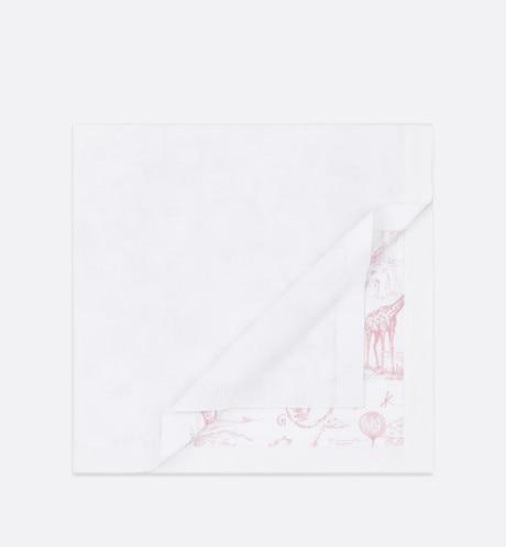 Blanket • White Cotton Knit with Powder Pink Toile de Jouy Print