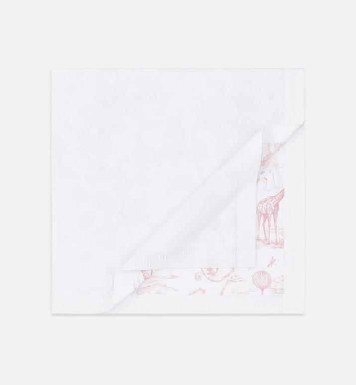 Blanket • White Cotton Knit with Powder Pink Toile de Jouy Print