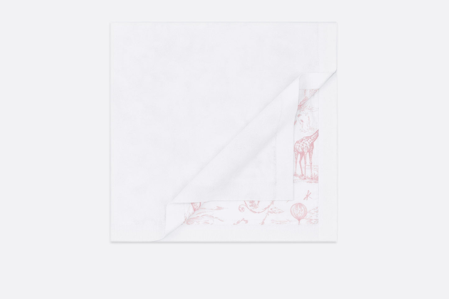 Blanket • White Cotton Knit with Powder Pink Toile de Jouy Print
