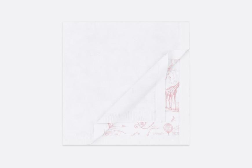 Blanket • White Cotton Knit with Powder Pink Toile de Jouy Print
