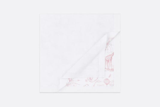 Blanket • White Cotton Knit with Powder Pink Toile de Jouy Print