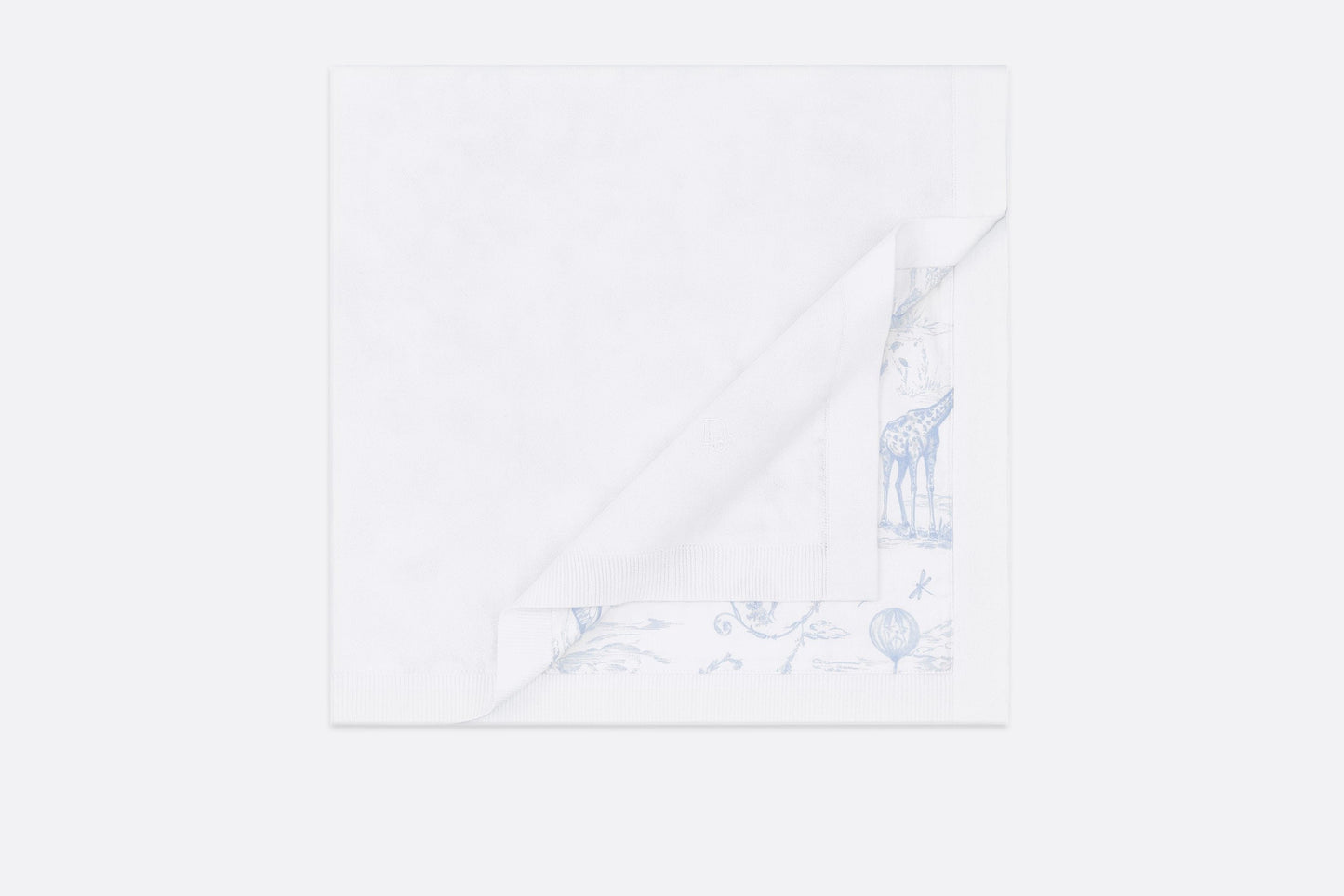 Blanket • White Cotton Knit Blanket with Pale Blue Toile de Jouy Print