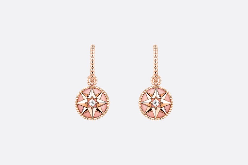 Rose Des Vents Earrings • Pink Gold, Diamonds and Pink Opal