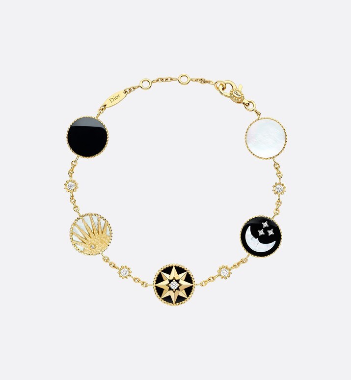 Rose Des Vents and Rose Céleste Bracelet • Yellow and White Gold, Diamond, Mother-of-Pearl and Onyx