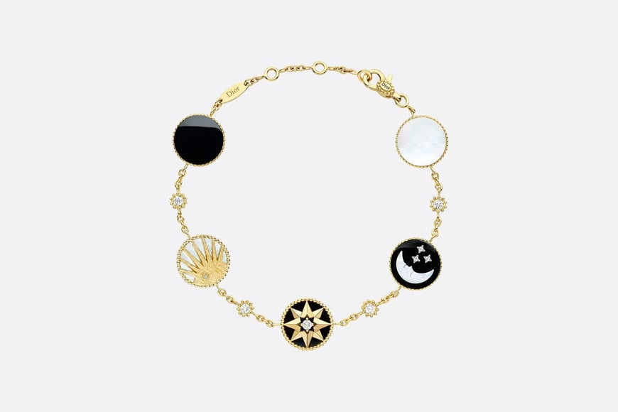 Rose Des Vents and Rose Céleste Bracelet • Yellow and White Gold, Diamond, Mother-of-Pearl and Onyx