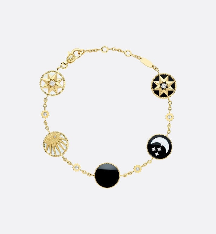Rose Des Vents and Rose Céleste Bracelet • Yellow and White Gold, Diamond, Mother-of-Pearl and Onyx