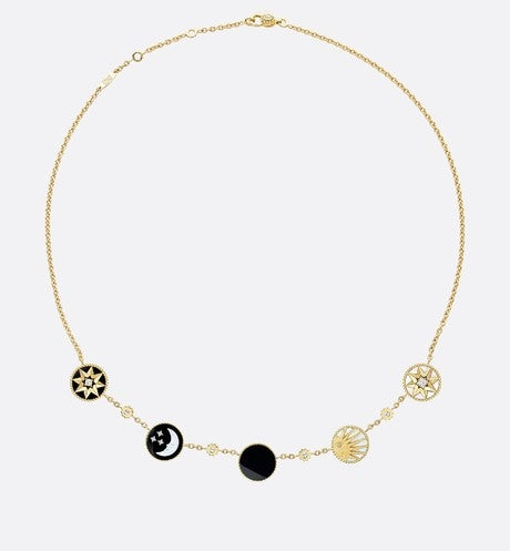 Rose Des Vents and Rose Céleste Necklace • Yellow and White Gold, Diamond, Mother-of-Pearl and Onyx
