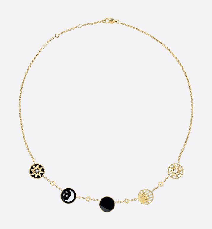Rose Des Vents and Rose Céleste Necklace • Yellow and White Gold, Diamond, Mother-of-Pearl and Onyx