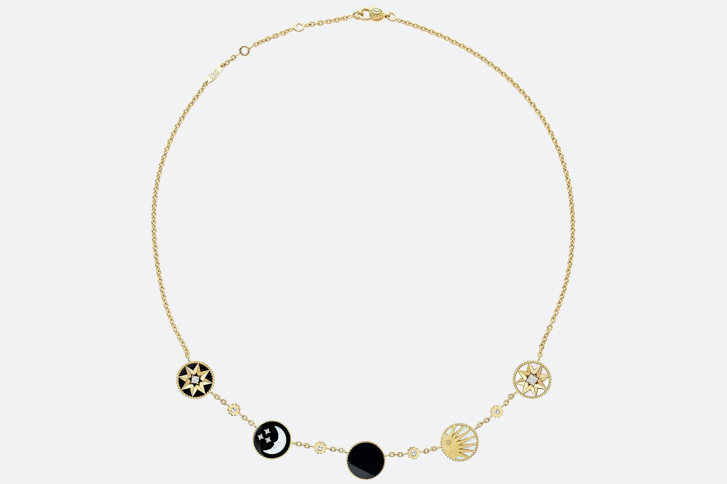 Rose Des Vents and Rose Céleste Necklace • Yellow and White Gold, Diamond, Mother-of-Pearl and Onyx