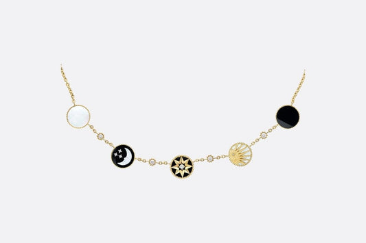 Rose Des Vents and Rose Céleste Necklace • Yellow and White Gold, Diamond, Mother-of-Pearl and Onyx