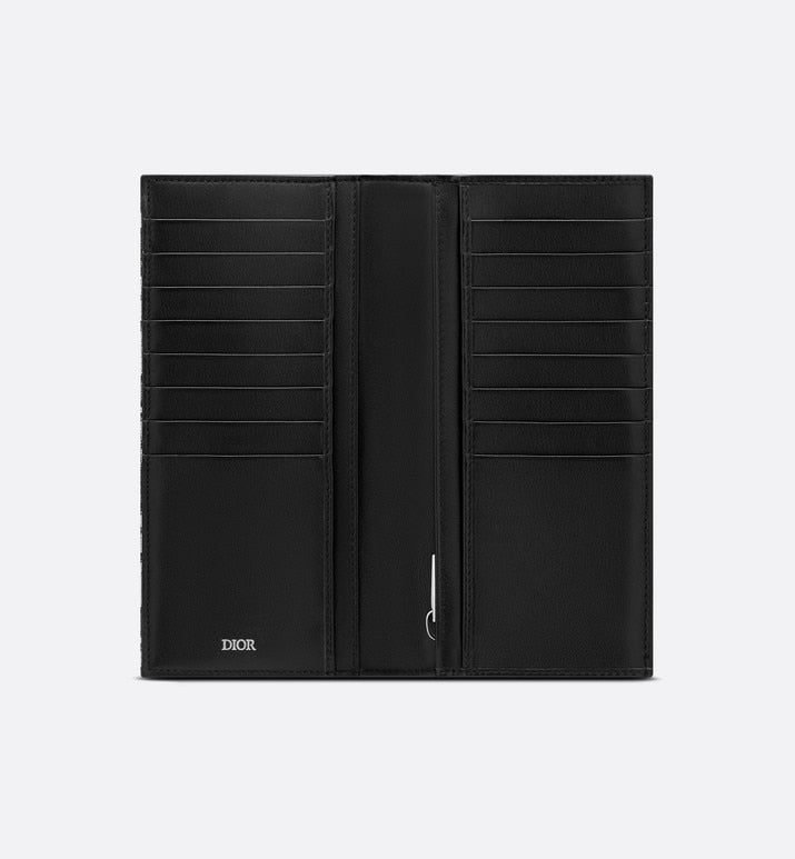 Vertical Long Wallet • Beige and Black Dior Oblique Jacquard