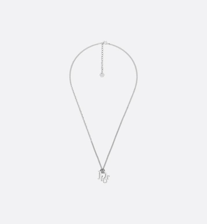 Dior Oblique Pendant Necklace • Silver Tone Brass with White Crystals