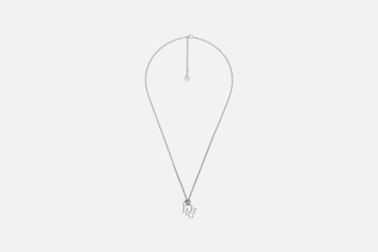 Dior Oblique Pendant Necklace • Silver Tone Brass with White Crystals