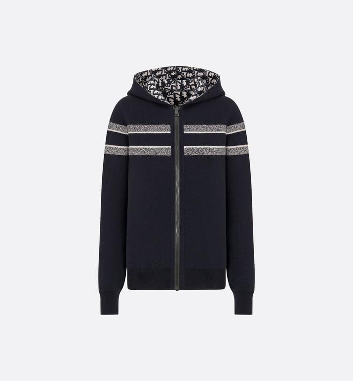 Reversible Zipped Cardigan with Hood • Blue Dior Oblique Cashmere