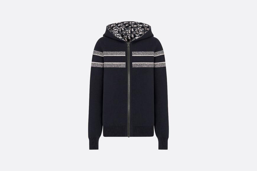 Reversible Zipped Cardigan with Hood • Blue Dior Oblique Cashmere