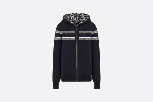 Reversible Zipped Cardigan with Hood • Blue Dior Oblique Cashmere