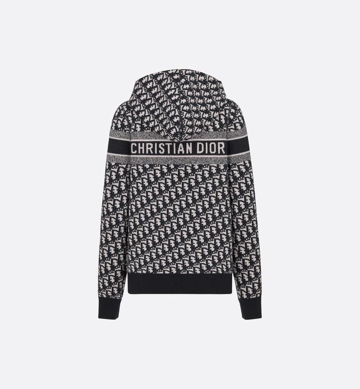 Reversible Zipped Cardigan with Hood • Blue Dior Oblique Cashmere