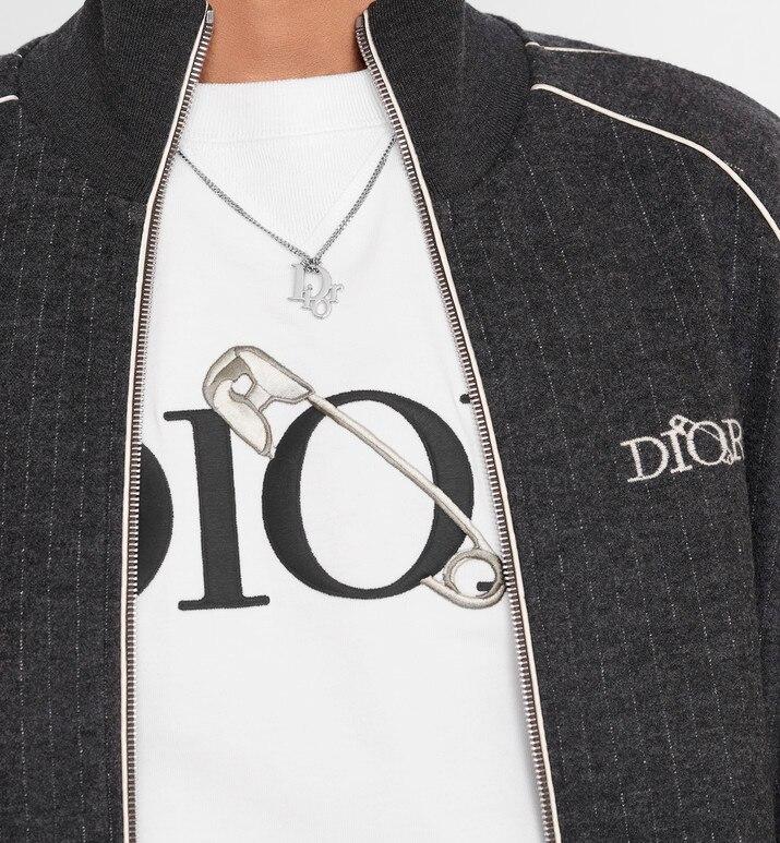 Dior Oblique Pendant Necklace • Silver Tone Brass with White Crystals