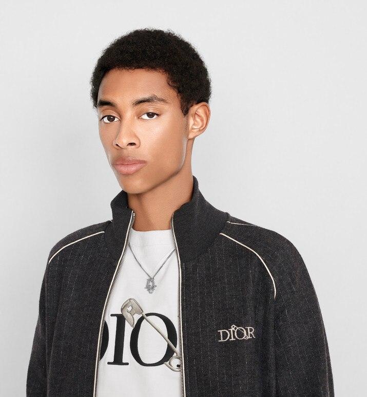 Dior Oblique Pendant Necklace • Silver Tone Brass with White Crystals