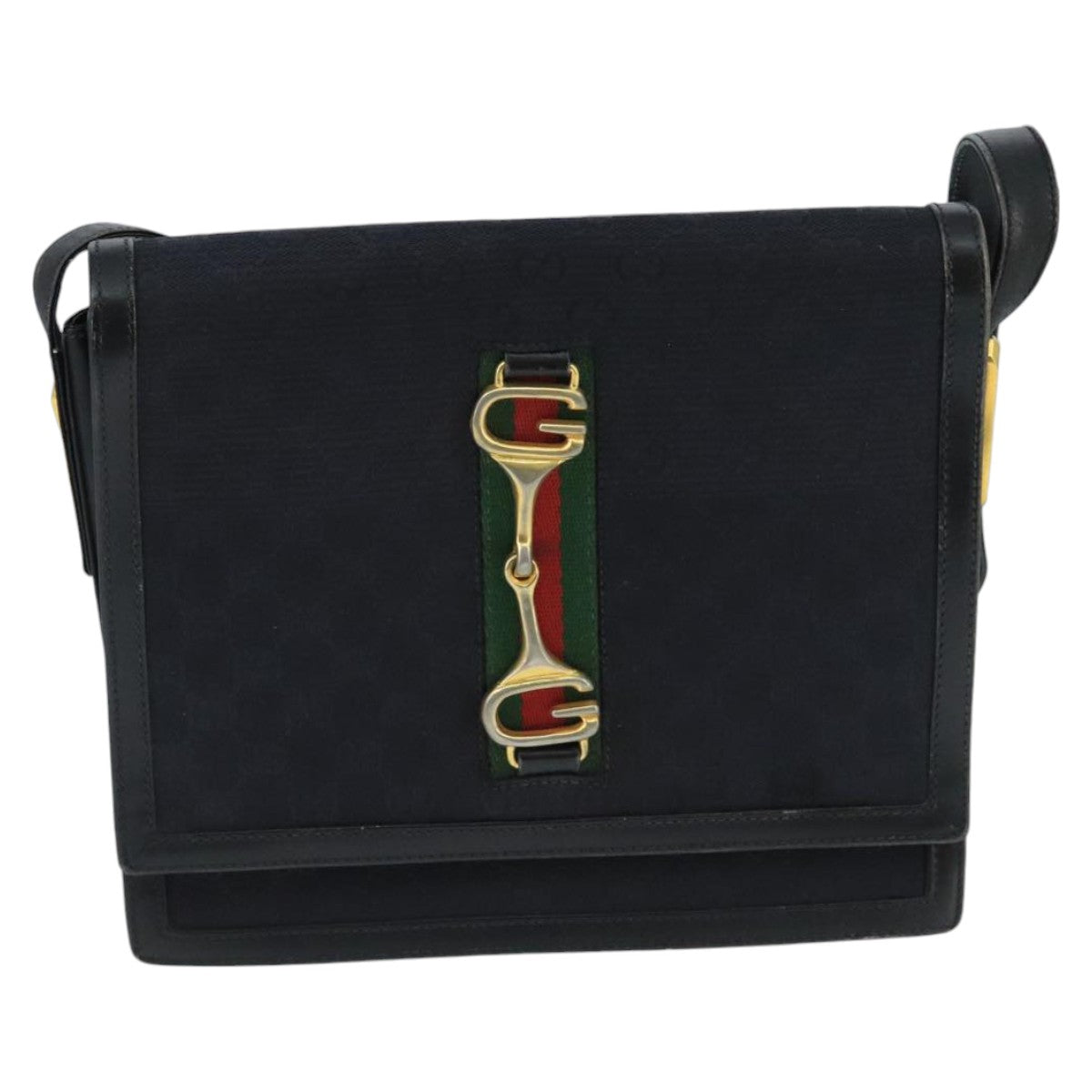 Gucci Horsebit Black Canvas Shoulder Bag ()