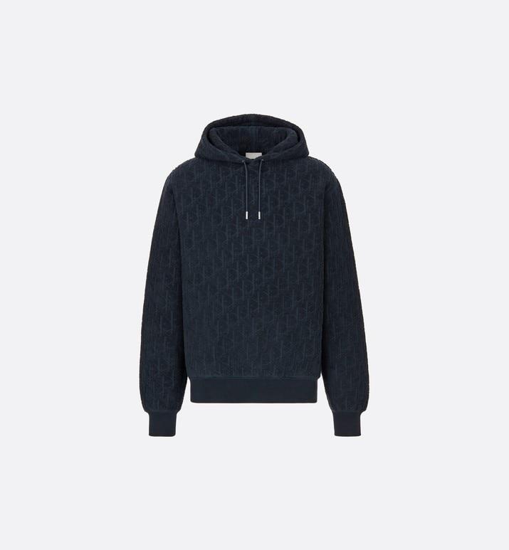 Oversized Hooded Sweatshirt with Dior Oblique Motif • Navy Blue Terry Cotton Jacquard