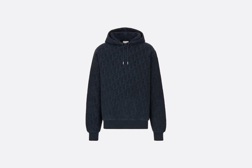 Oversized Hooded Sweatshirt with Dior Oblique Motif • Navy Blue Terry Cotton Jacquard