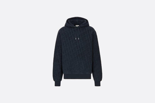 Oversized Hooded Sweatshirt with Dior Oblique Motif • Navy Blue Terry Cotton Jacquard