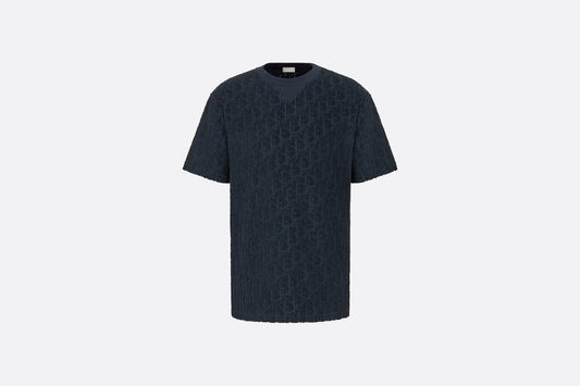 Oversized Dior Oblique T-Shirt • Navy Blue Terry Cotton Jacquard