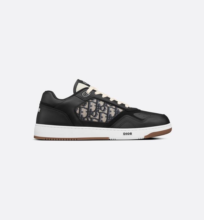 B27 Low-Top Sneaker • Black Smooth Calfskin with Beige and Black Dior Oblique Jacquard