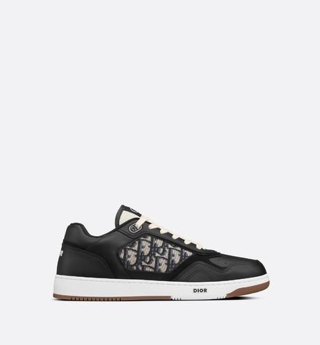 B27 Low-Top Sneaker • Black Smooth Calfskin with Beige and Black Dior Oblique Jacquard
