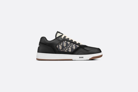 B27 Low-Top Sneaker • Black Smooth Calfskin with Beige and Black Dior Oblique Jacquard