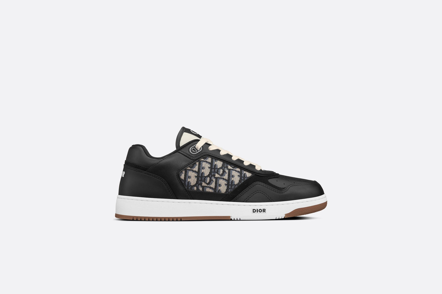 B27 Low-Top Sneaker • Black Smooth Calfskin with Beige and Black Dior Oblique Jacquard