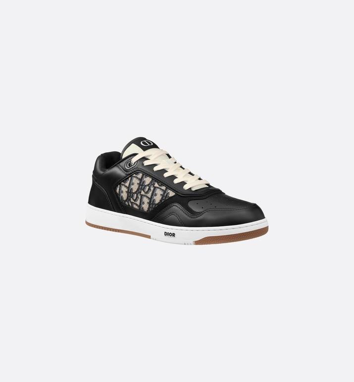 B27 Low-Top Sneaker • Black Smooth Calfskin with Beige and Black Dior Oblique Jacquard