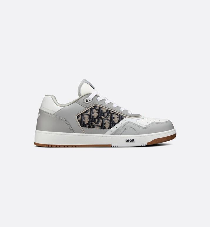 B27 Low-Top Sneaker • Gray and White Smooth Calfskin with Beige and Black Dior Oblique Jacquard