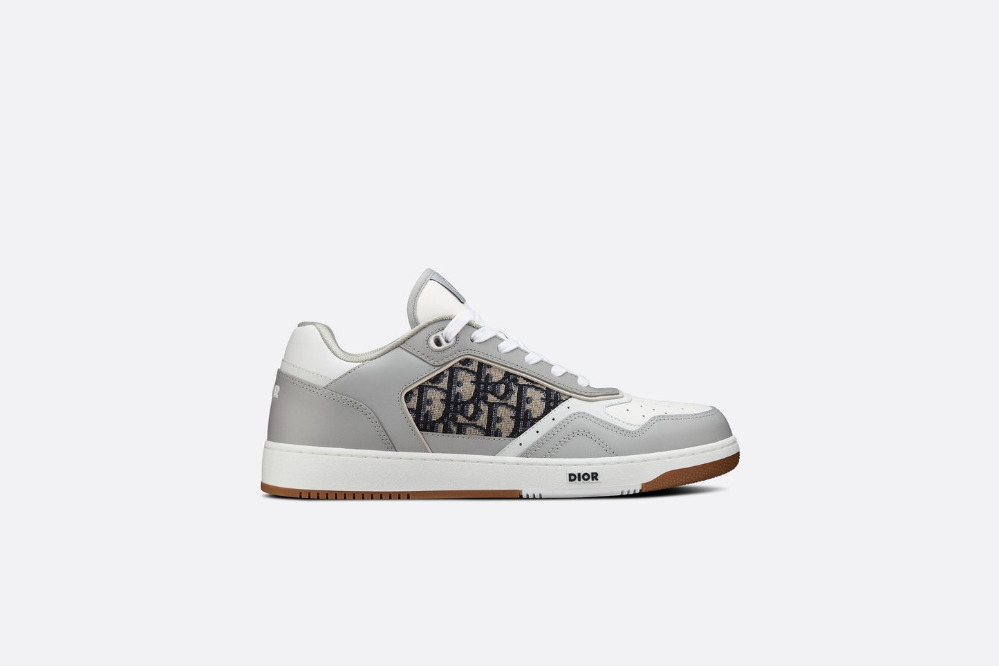 B27 Low-Top Sneaker • Gray and White Smooth Calfskin with Beige and Black Dior Oblique Jacquard