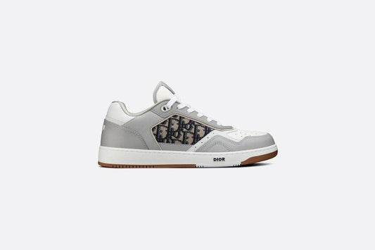 B27 Low-Top Sneaker • Gray and White Smooth Calfskin with Beige and Black Dior Oblique Jacquard