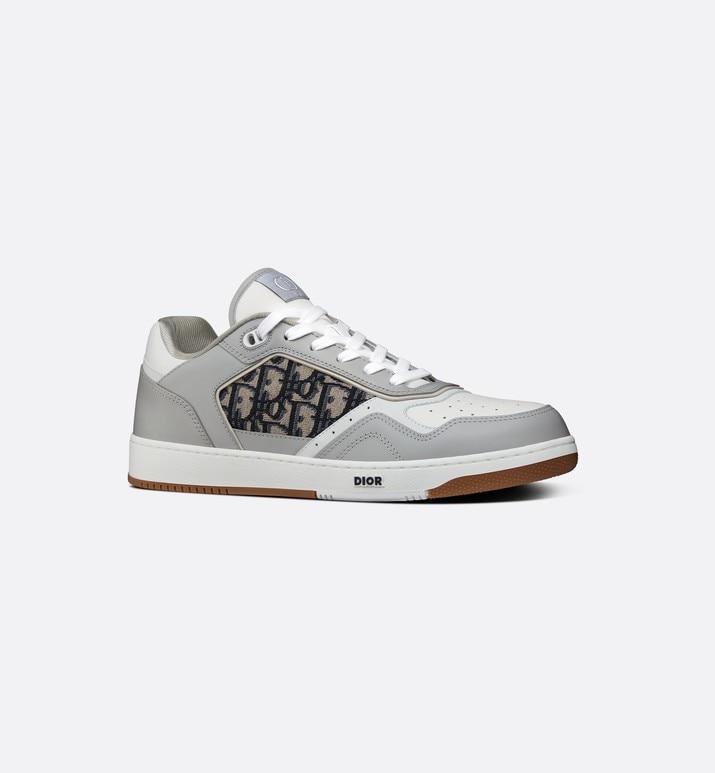 B27 Low-Top Sneaker • Gray and White Smooth Calfskin with Beige and Black Dior Oblique Jacquard