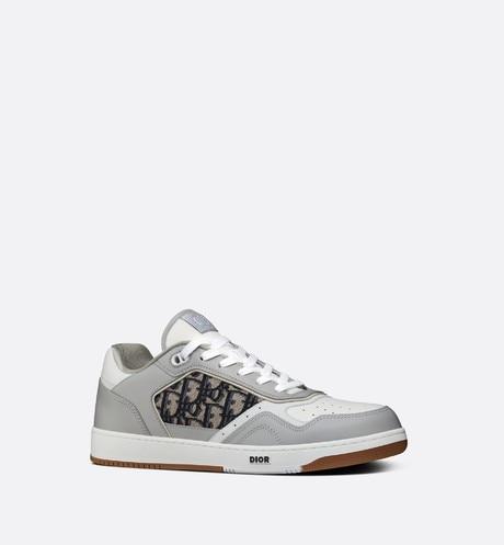 B27 Low-Top Sneaker • Gray and White Smooth Calfskin with Beige and Black Dior Oblique Jacquard