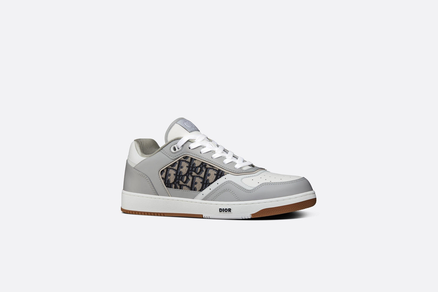B27 Low-Top Sneaker • Gray and White Smooth Calfskin with Beige and Black Dior Oblique Jacquard