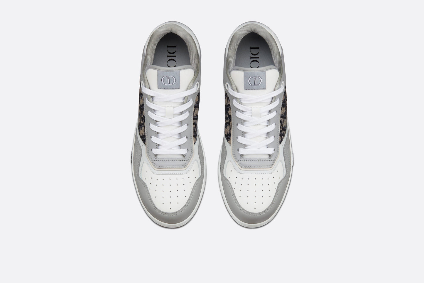 B27 Low-Top Sneaker • Gray and White Smooth Calfskin with Beige and Black Dior Oblique Jacquard